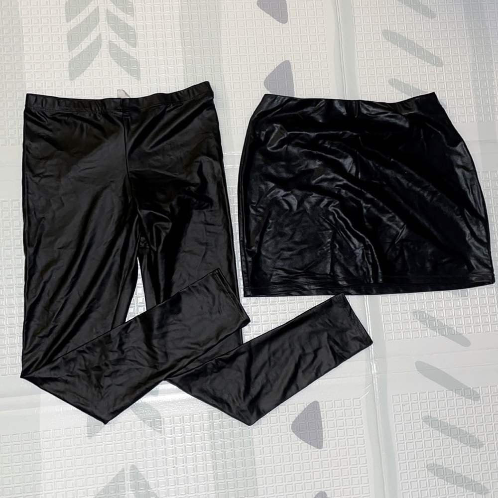 Pleather Leggings & Mini Skirt